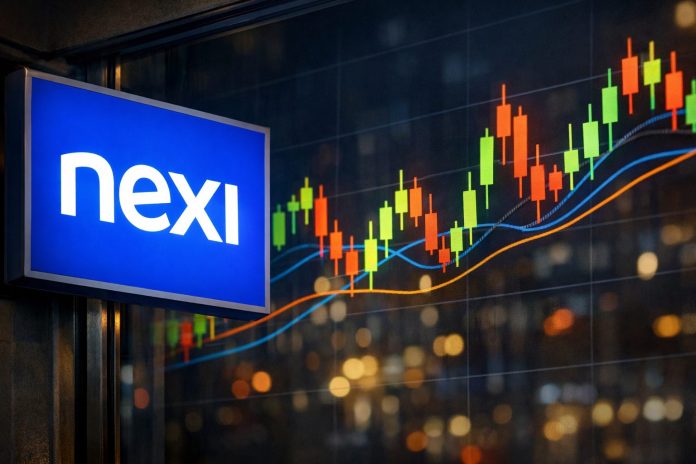nexi titolo grafico a candele e insegna Nexi