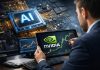 trader con tablet con logo Nvidia