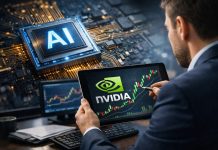 Trimestrale NVIDIA: cosa ci dice il mercato delle opzioni? trader con tablet con logo Nvidia