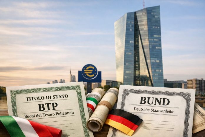 BCE e titoli di stato palazzo BCE con BTP e Bund