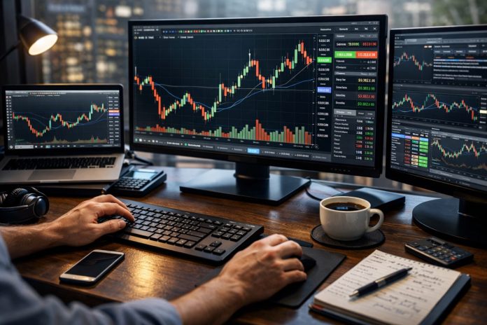 Day trader trader in azione su frame giornaliero