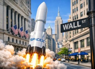 razzo e insegna Wall Street
