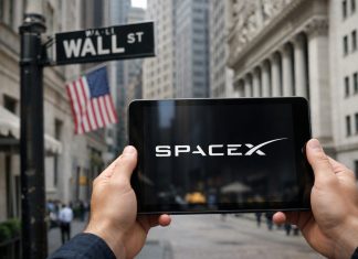 logo di SpaceX su un tablet