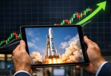 grafico al rialzo e razzo su tablet