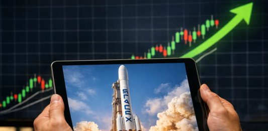 grafico al rialzo e razzo su tablet