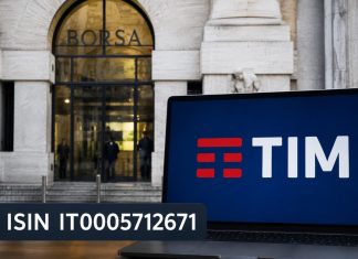 ingresso borsa di Milano e logo di TIM