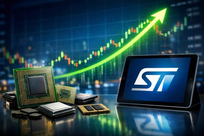 rally di stm logo STM su tablet e chips