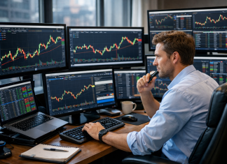trader davanti a monitor