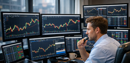 trader davanti a monitor