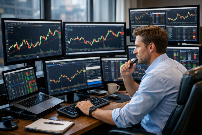 sttrategie trading leva alta trader davanti a monitor