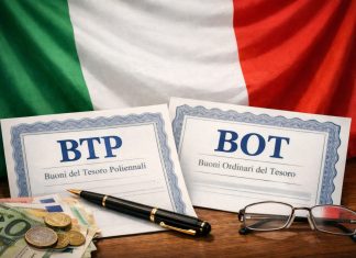 bandiera Italia e BOT e BTP