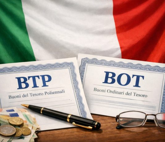bandiera Italia e BOT e BTP
