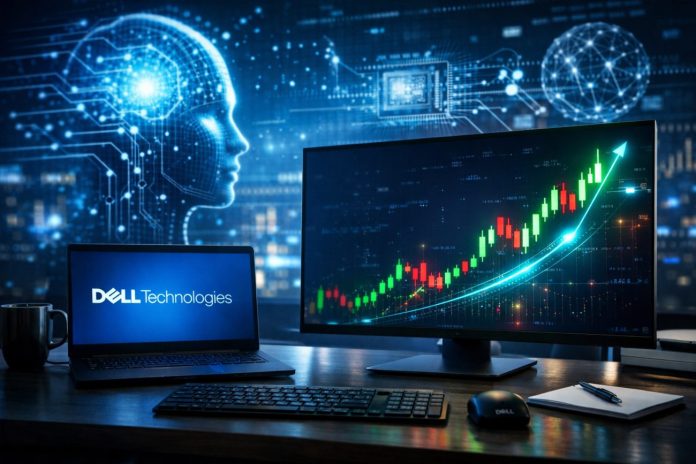 desktop con grafico rialzista e logo Dell