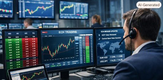 trader in azione dinanzi a schermi