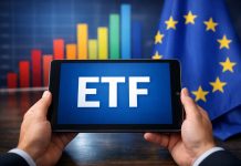 Cosa dicono i dati sulla raccolta degli ETF UCITS? bandiera EU e scritta ETF su tablet