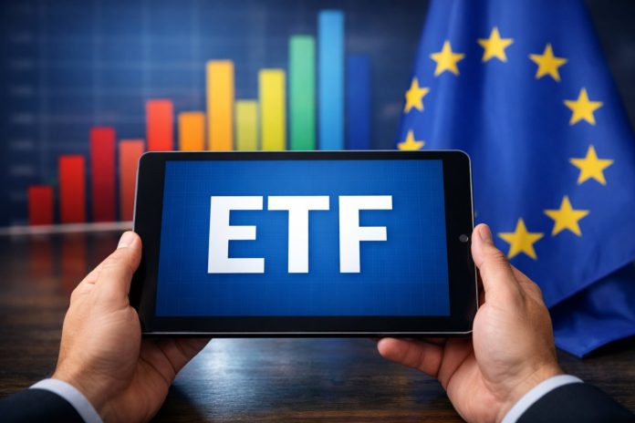 etf ucits bandiera EU e scritta ETF su tablet