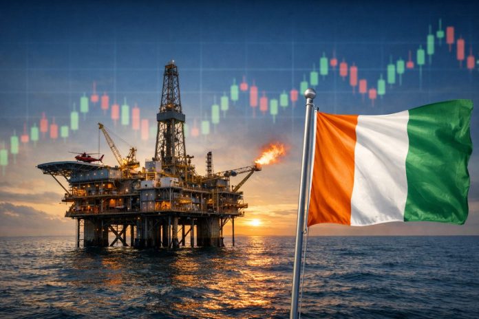 piattaforma offshore piattaforma e bandiera Costa d'Avorio