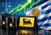 Bandiera Uruguay e barili petrolio