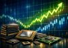 grafico borsa in rialzo e microchips