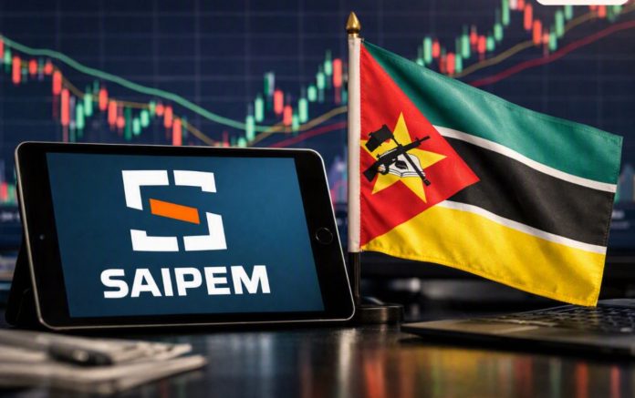 saipem mozambico bandiera Mozambico e logo Saipem su tablet