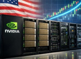 bandiera Usa e data center Nvidia