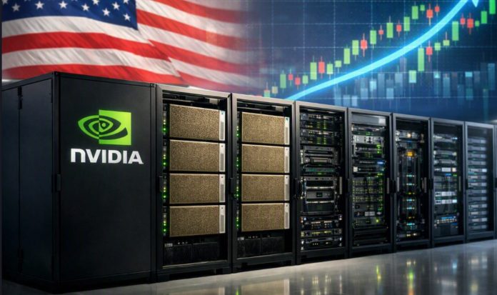 bandiera Usa e data center Nvidia