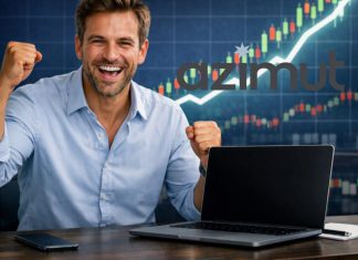 trader che esulta e grafico al rialzo