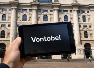 facciata borsa di Milano e tablet con logo Vontobel