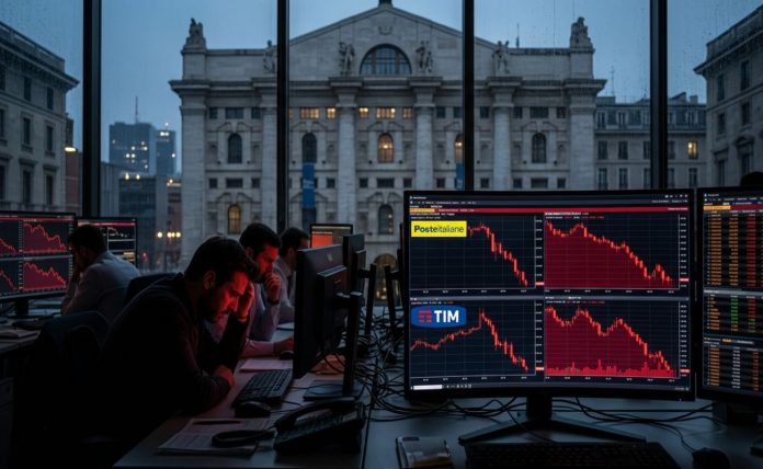 trader in azione e sullo sfondo borsa di Milano