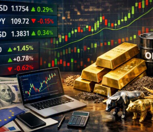 grafico a candele, indici di borsa e materie prime