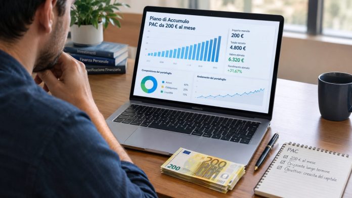 Pianificazione finanziaria al laptop Investitore alle prese con un PAC