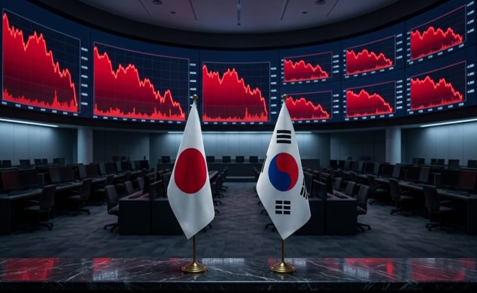 borsa giappone e corea bandierine Corea e Giappone