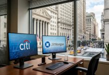 Come sono andate le trimestrali di Citi e JP Morgan? loghi Citi e JPM sullo sfondo di WS