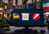 sfondo di borsa e loghi AI su desktop