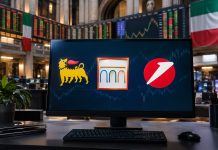 Azioni Eni, Unicredit e Intesa Sanpaolo: a ottobre si decide sul dividendo. Cosa sapere sfondo di borsa e loghi AI su desktop