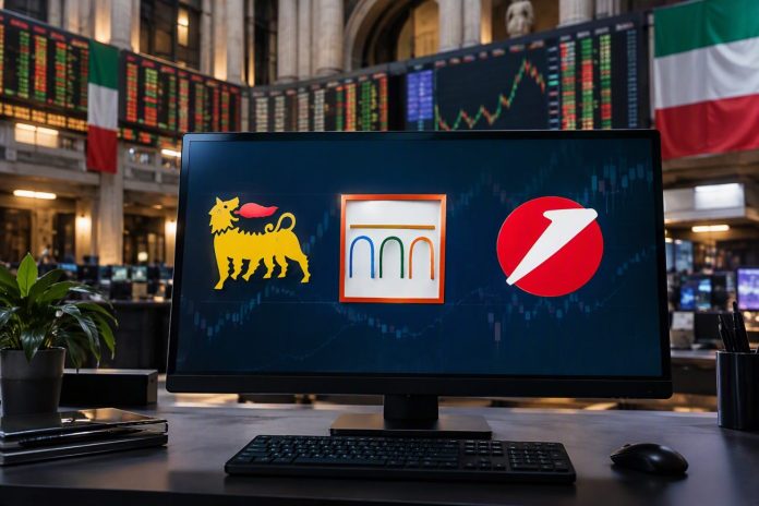 sfondo di borsa e loghi AI su desktop