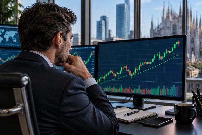 forte rialzo in borsa trader che analizza (AI)