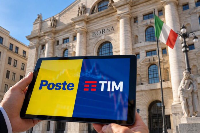 poste e tim tablet e facciata borsa di Milano