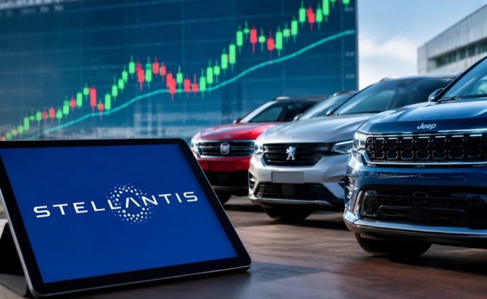 auto con logo Stellantis su tablet (AI)