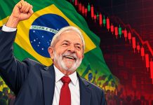 L’ETF iShares MSCI Brazil crolla: effetto vittoria Lula in Brasile bandiera Brasile e ritratto di Lula