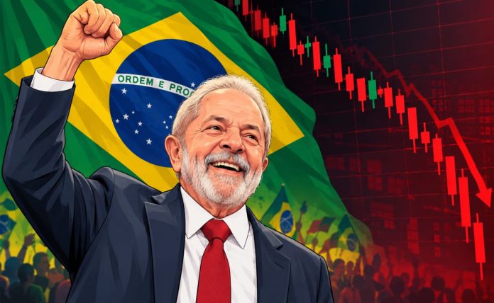 bandiera Brasile e ritratto di Lula